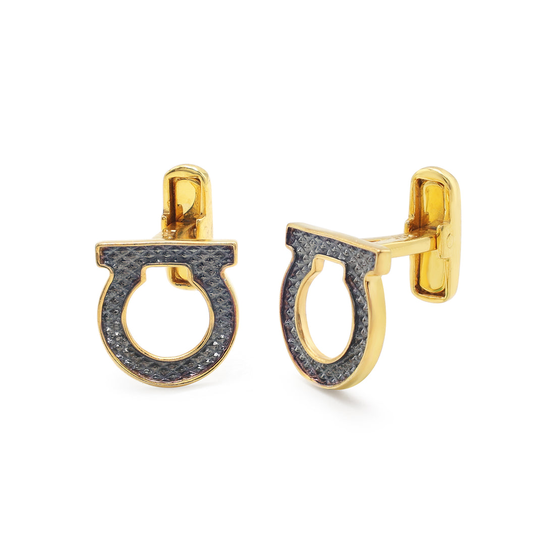 Silver Horseshoe Cufflinks Yellow Gold plated Side view