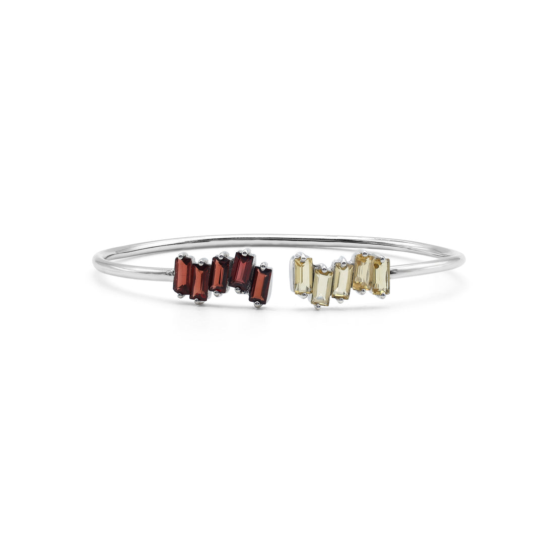 Toi et Moi Cuff Bangle with Baguette-Cut Garnet & Citrine in 925 Sterling Silver