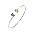 Toi et Moi Cuff Bangle with Emerald-Cut Amethyst & Oval Peridot in 925 Sterling Silver