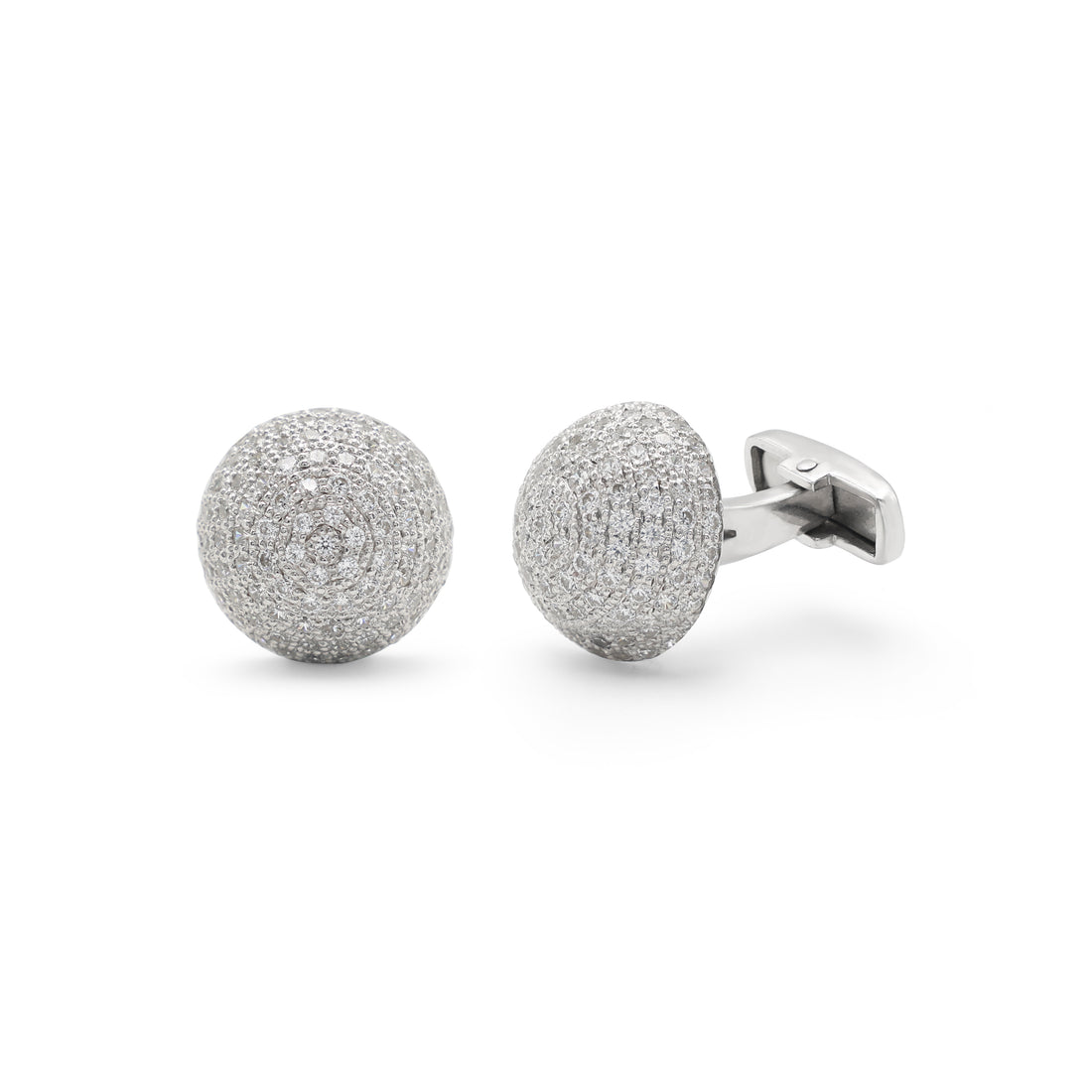 White Gold Plated Cubic Zirconia Cufflinks In 925 Sterling Silver