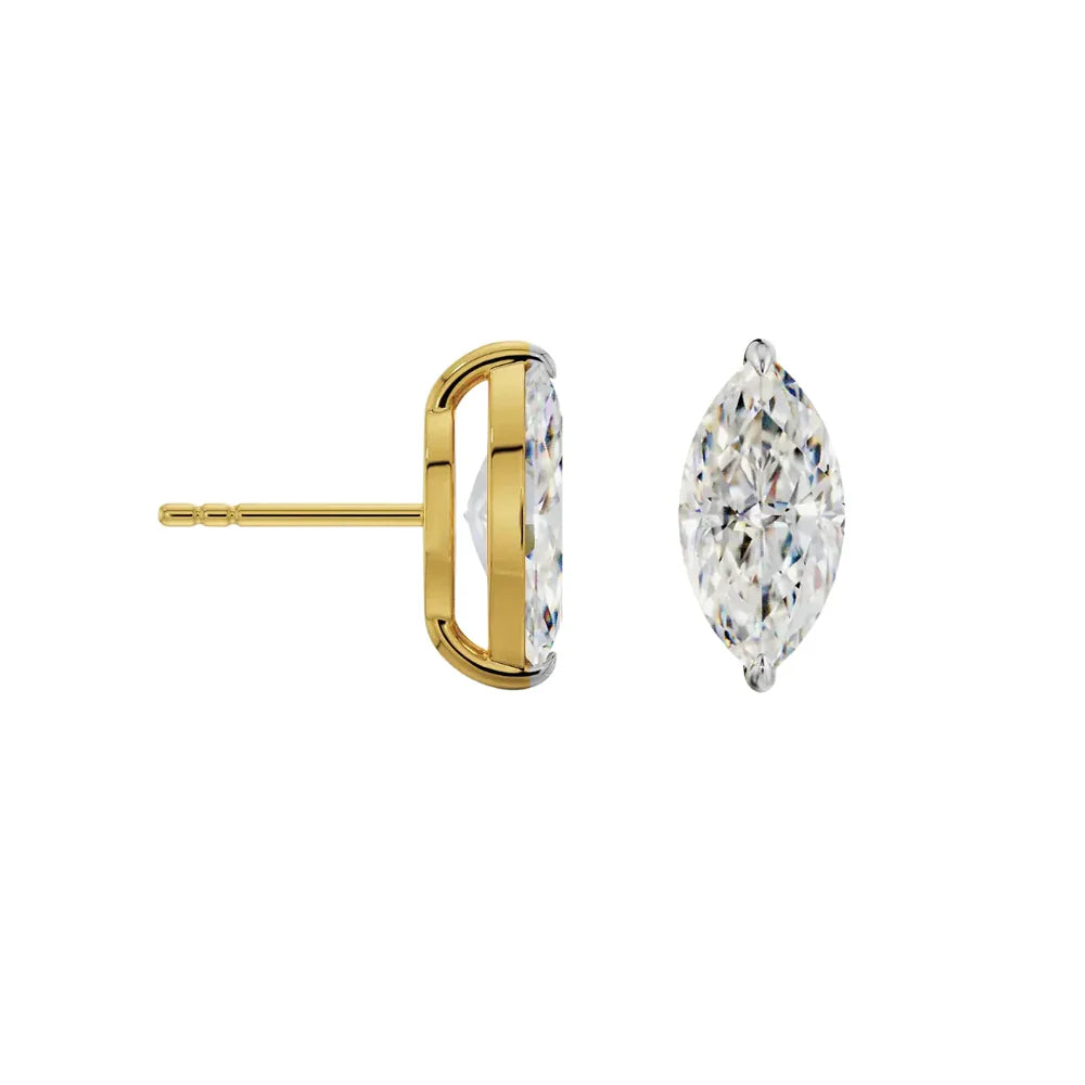 2 CT Marquise Cut Diamond Stud Earrings in Yellow Gold