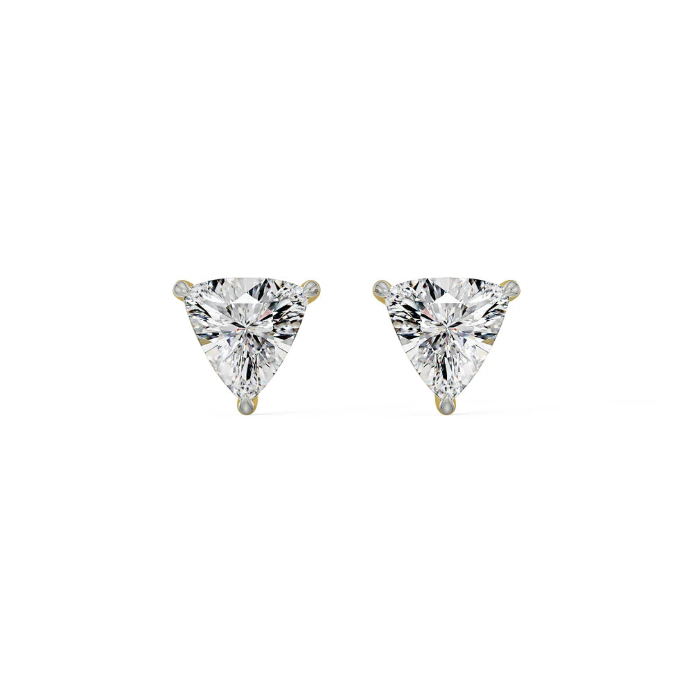 1 CT Trillion Cut Diamond Stud Earrings in Yellow Gold